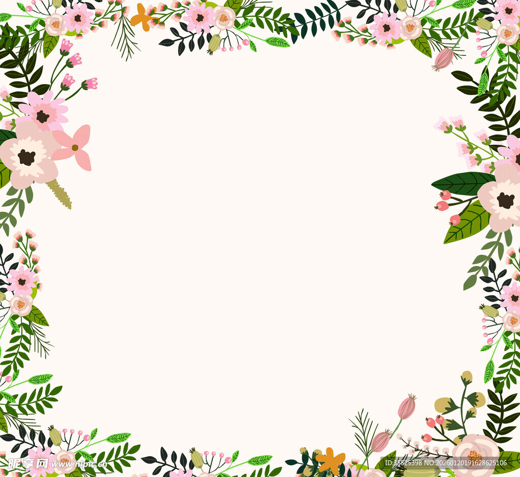 花卉环绕的空白装饰边框