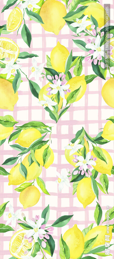 柠檬绿叶花卉图案背景