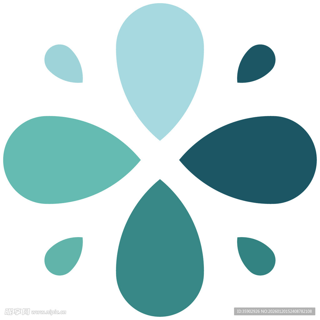 蓝绿水滴状抽象花朵图案