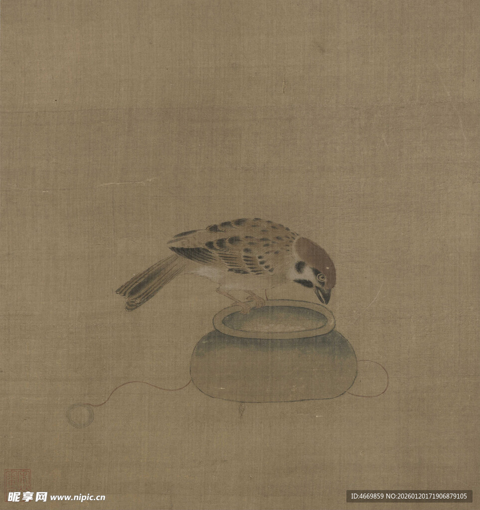 古画中觅食的小鸟