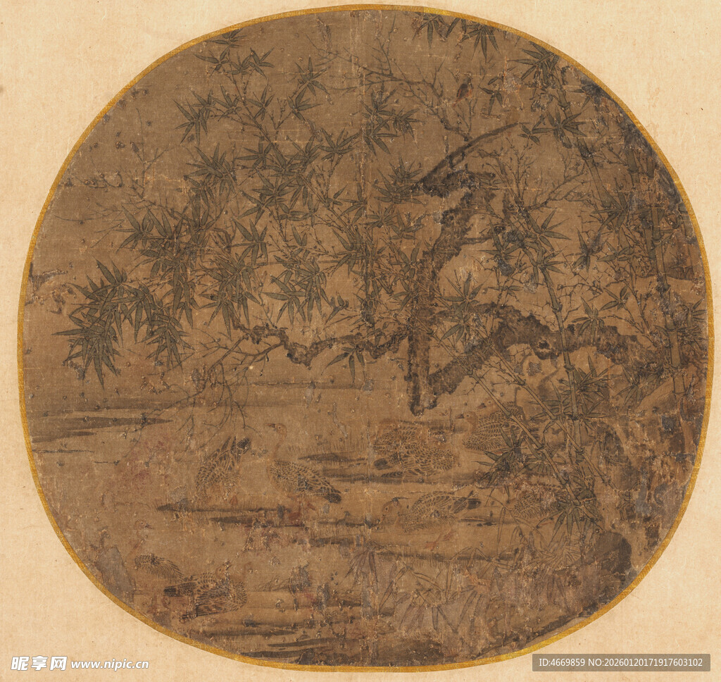 古意山水圆形画作