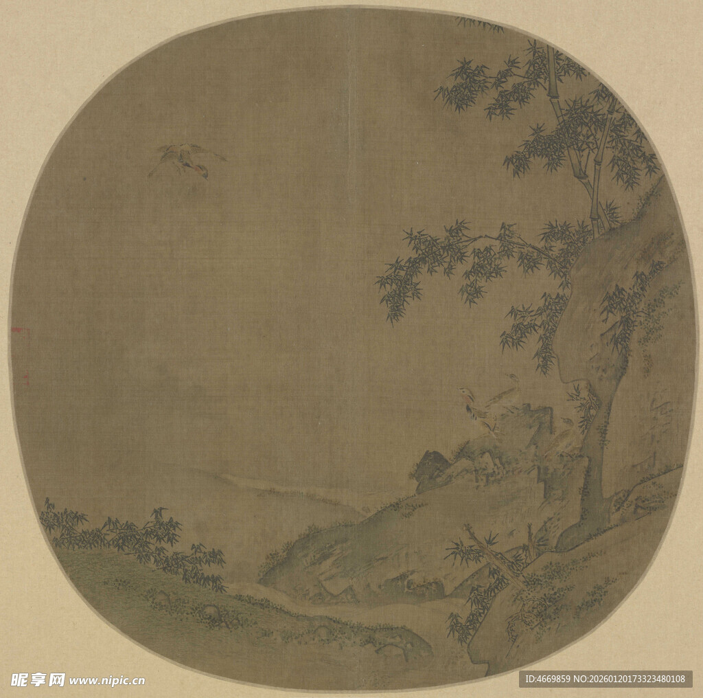 古意山水团扇画