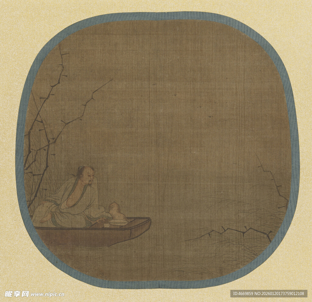 古画中泛舟的闲适场景