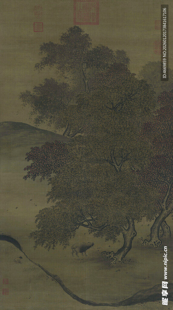 古意山水树木图景