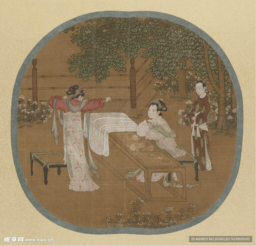 古代女子庭院雅集图