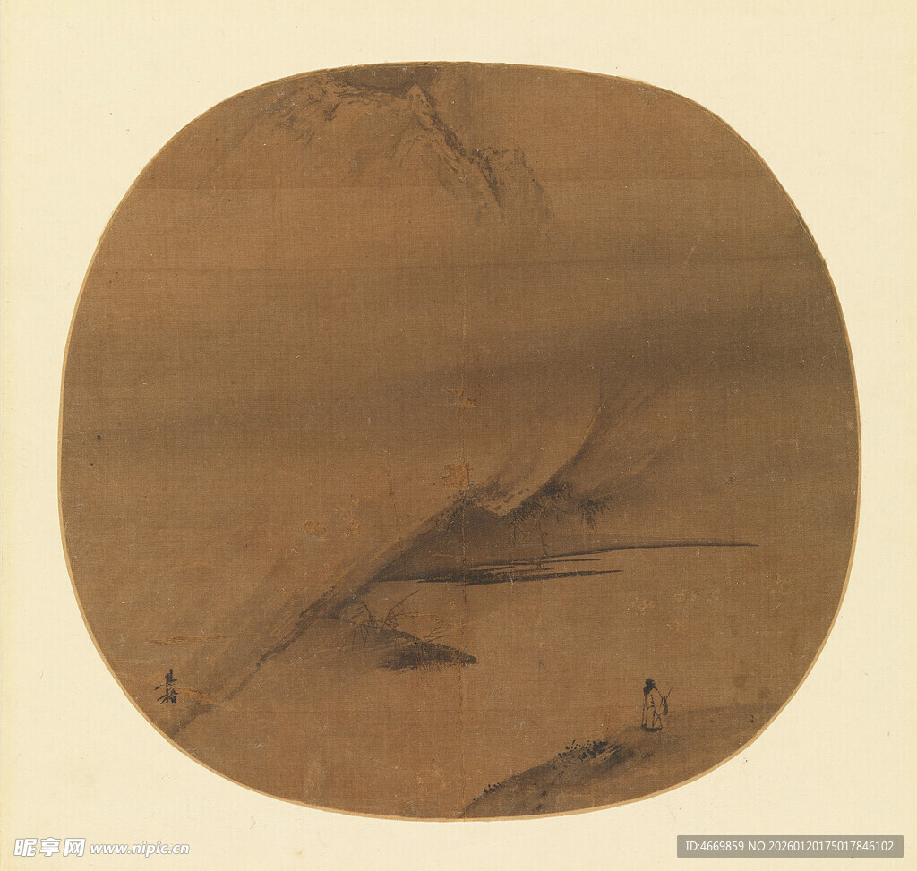 古意山水团扇画