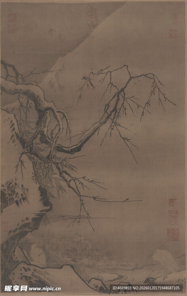 古意枯树山水图