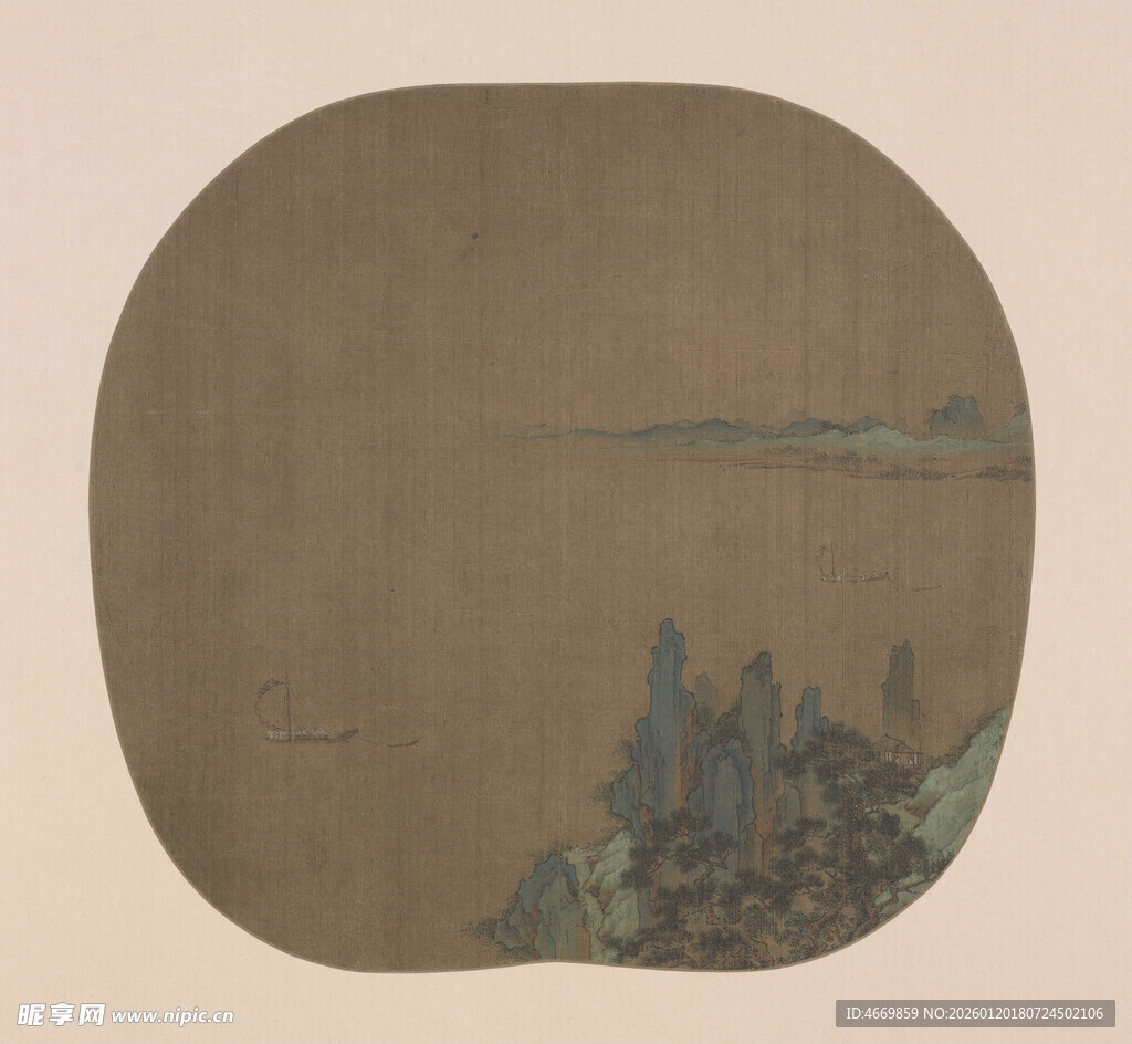 古风山水团扇画作