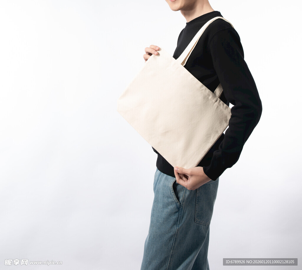 简约风女士手提米白色帆布包