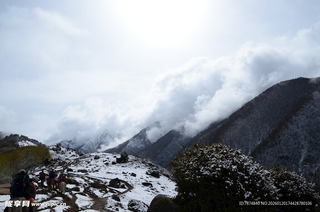 云雾缭绕的壮丽雪山景观