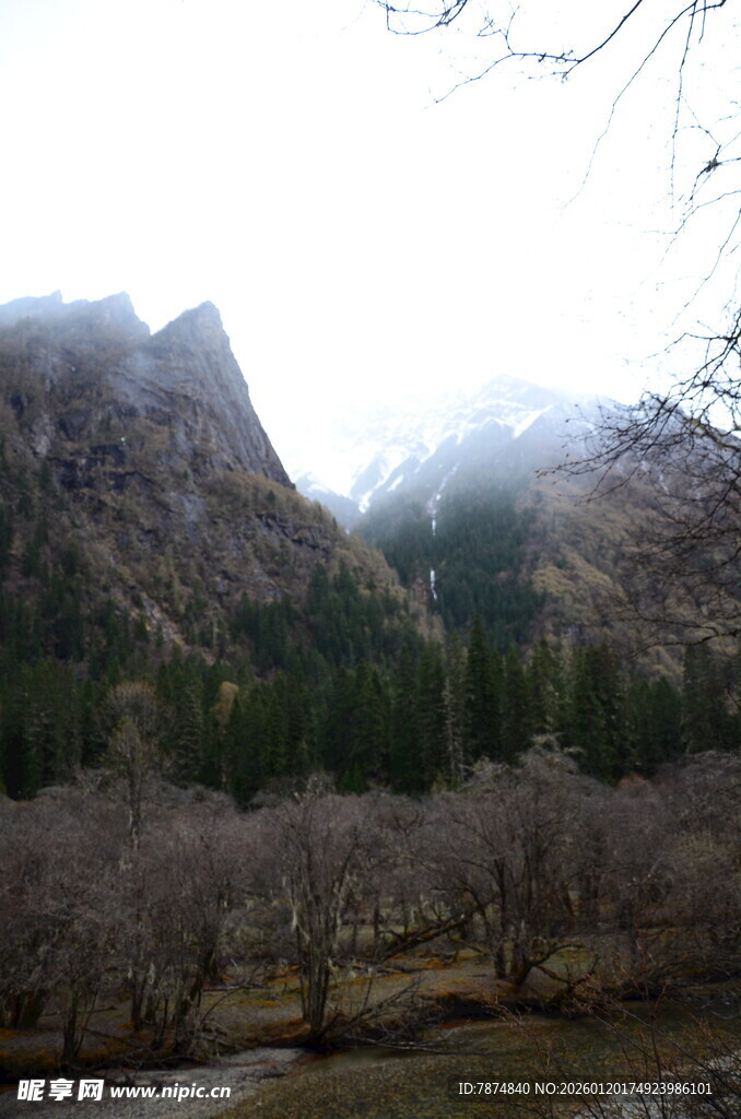 云雾缭绕的山间景色