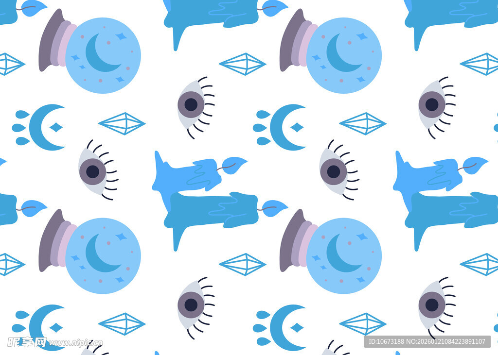 蓝色动物与符号图案背景