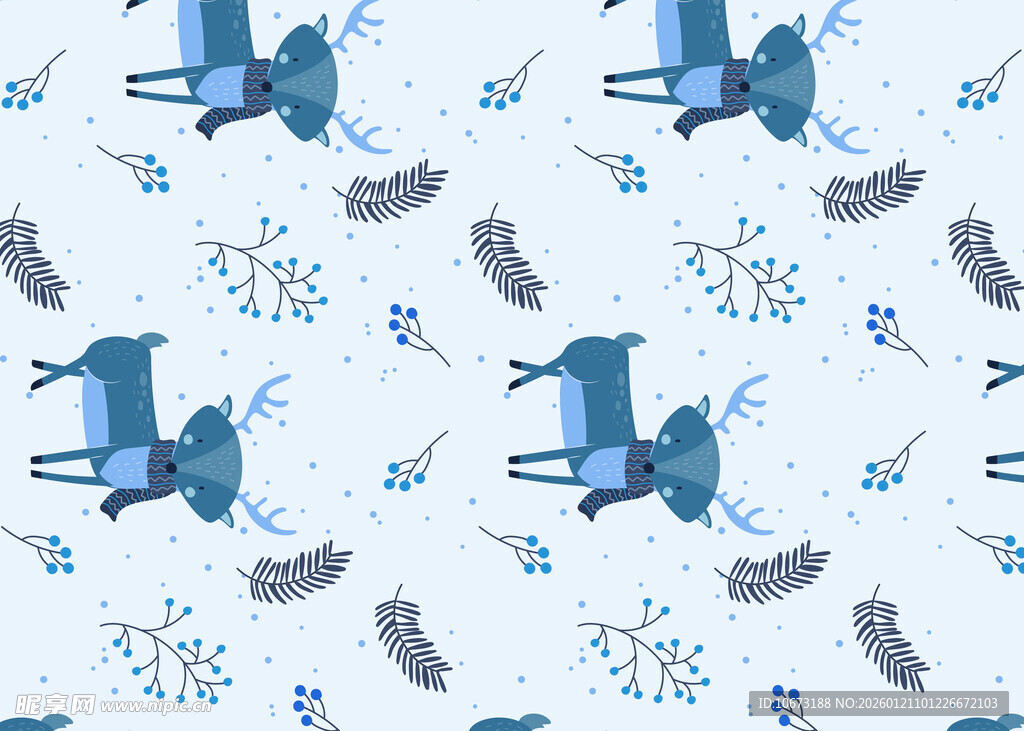 蓝灰飞鸟碎花图案背景