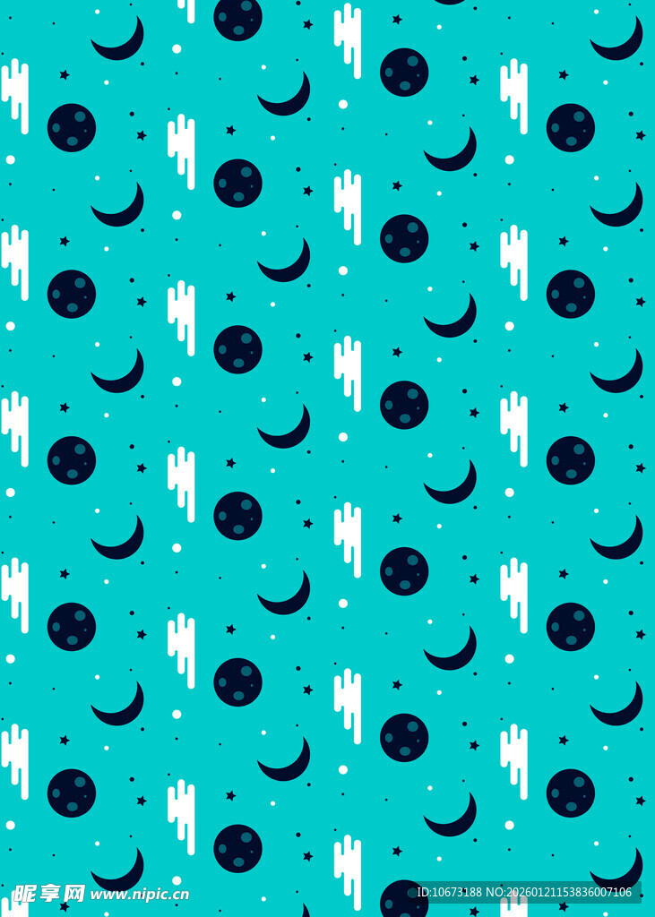 蓝底月亮仙人掌图案背景