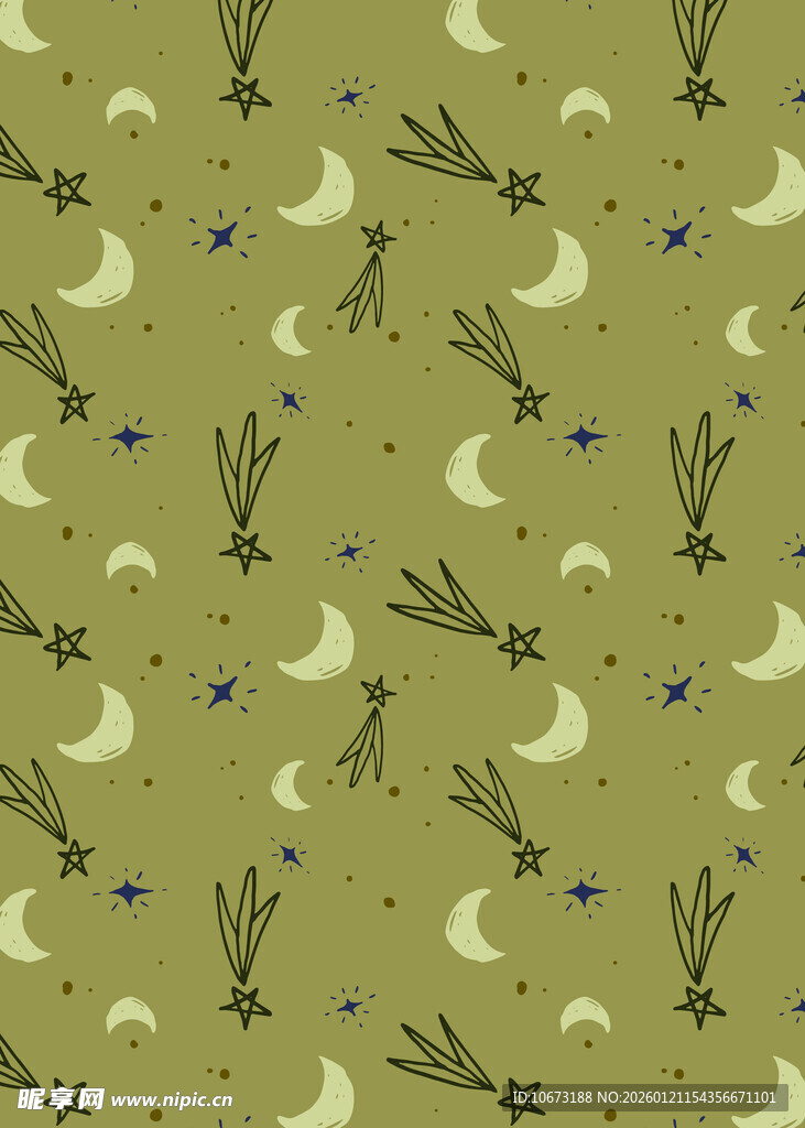 月夜绿植图案背景