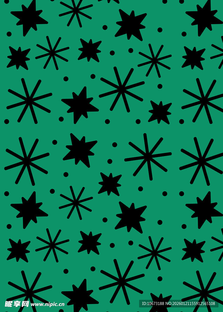 绿色背景黑色星形图案