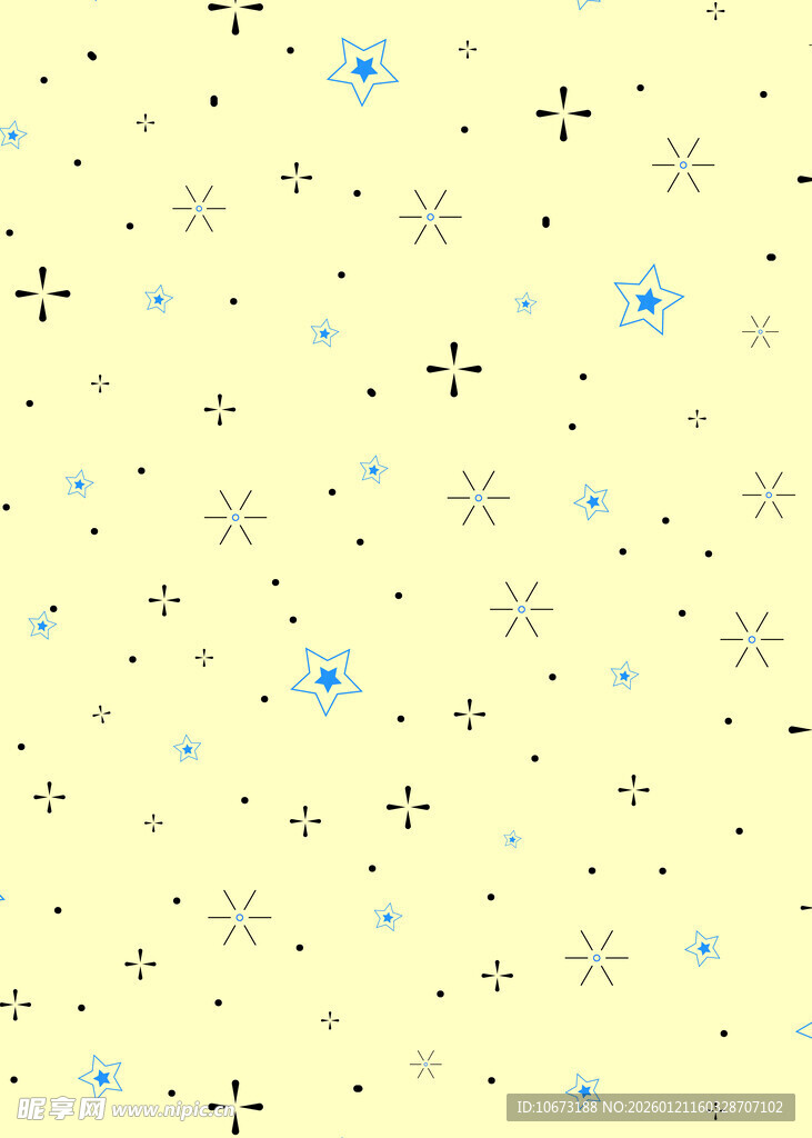 淡黄色底点缀蓝花图案