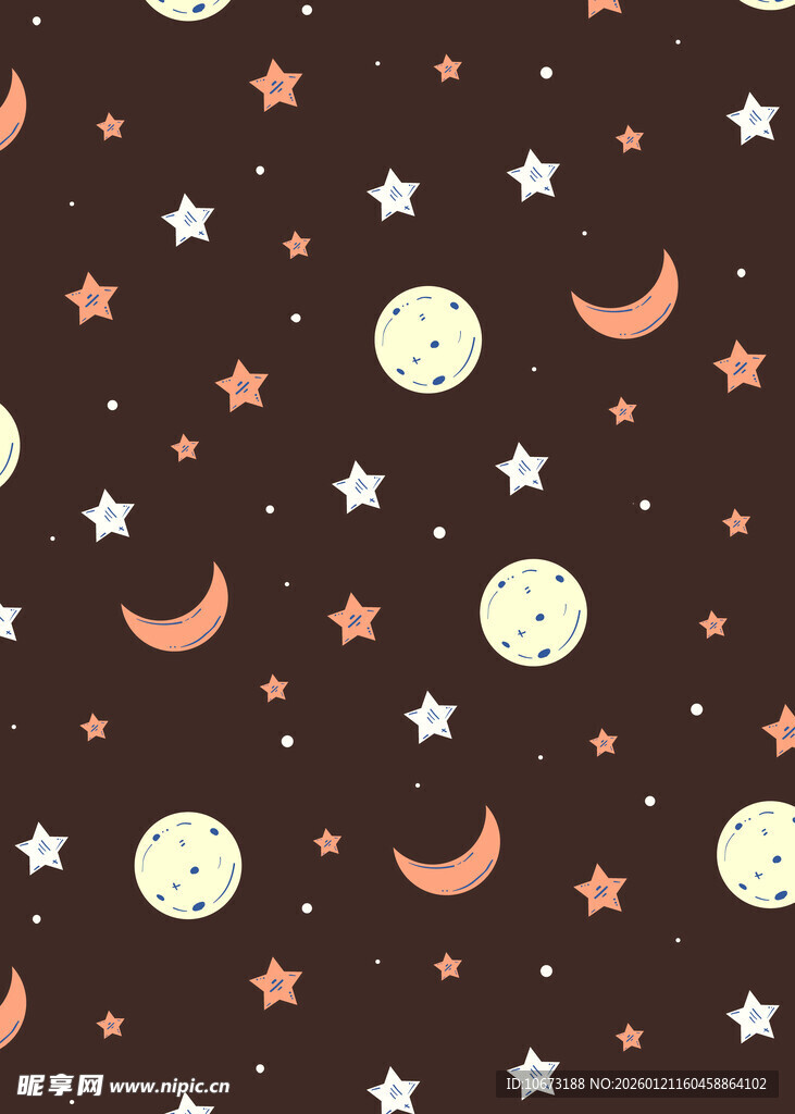 星空月亮星星无缝图案