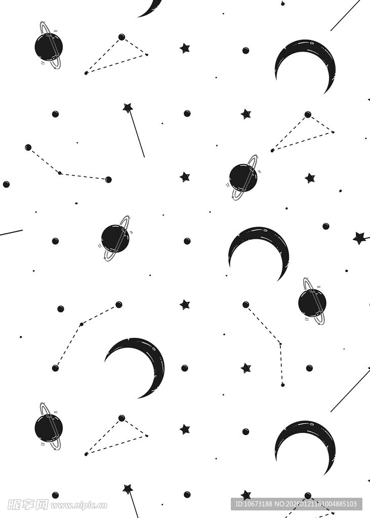黑白星月简约图案背景