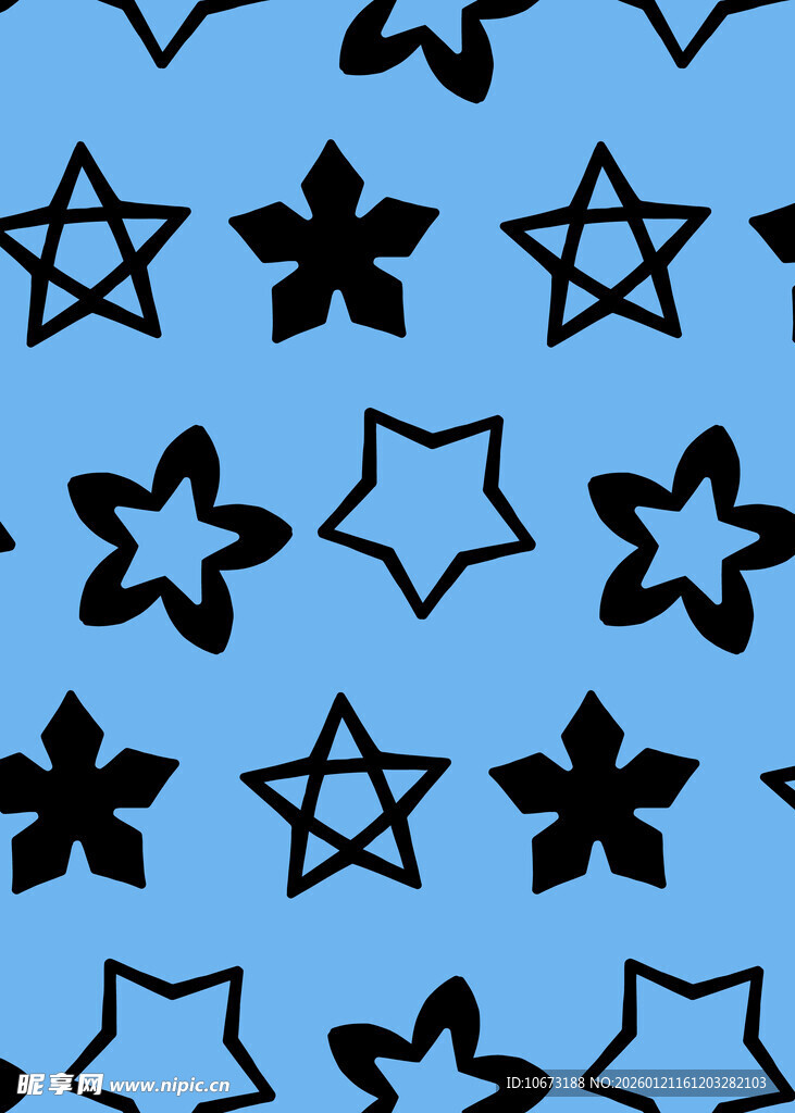 蓝色背景星星花朵图案