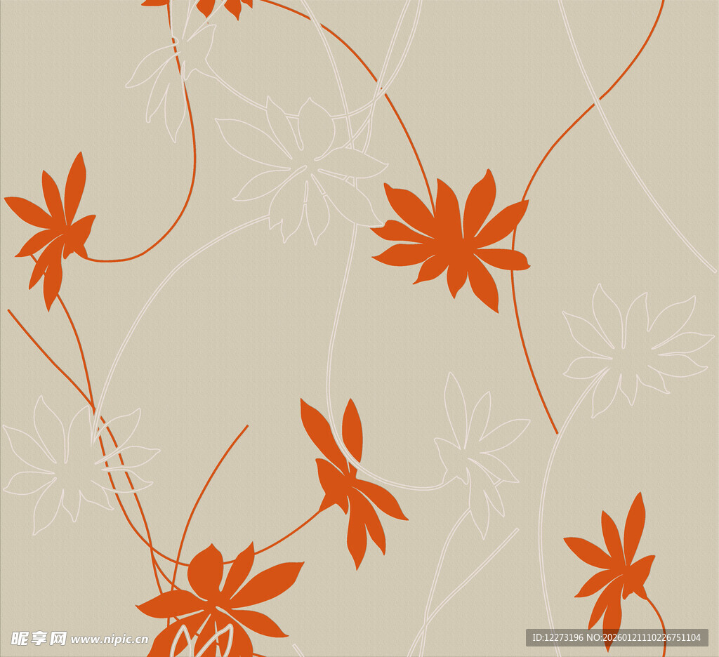 橙色花卉藤蔓图案背景