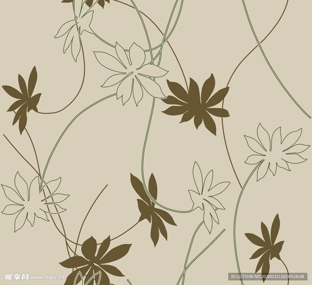 简约花卉线条装饰图案