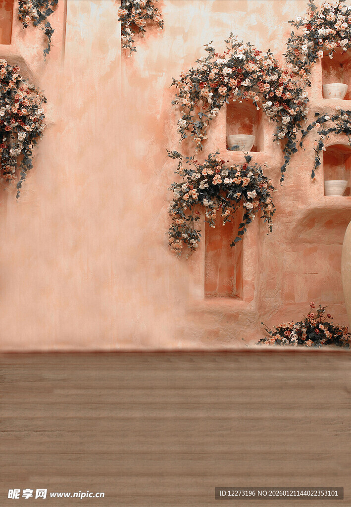 复古风墙面花卉装饰场景