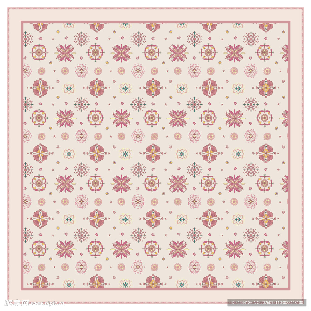 复古花卉图案方巾