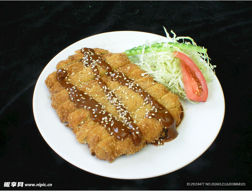 香酥芝麻炸猪排配时蔬