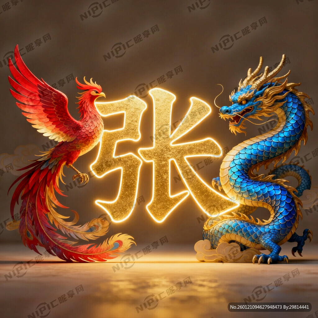 张字发光 左边凤右边龙