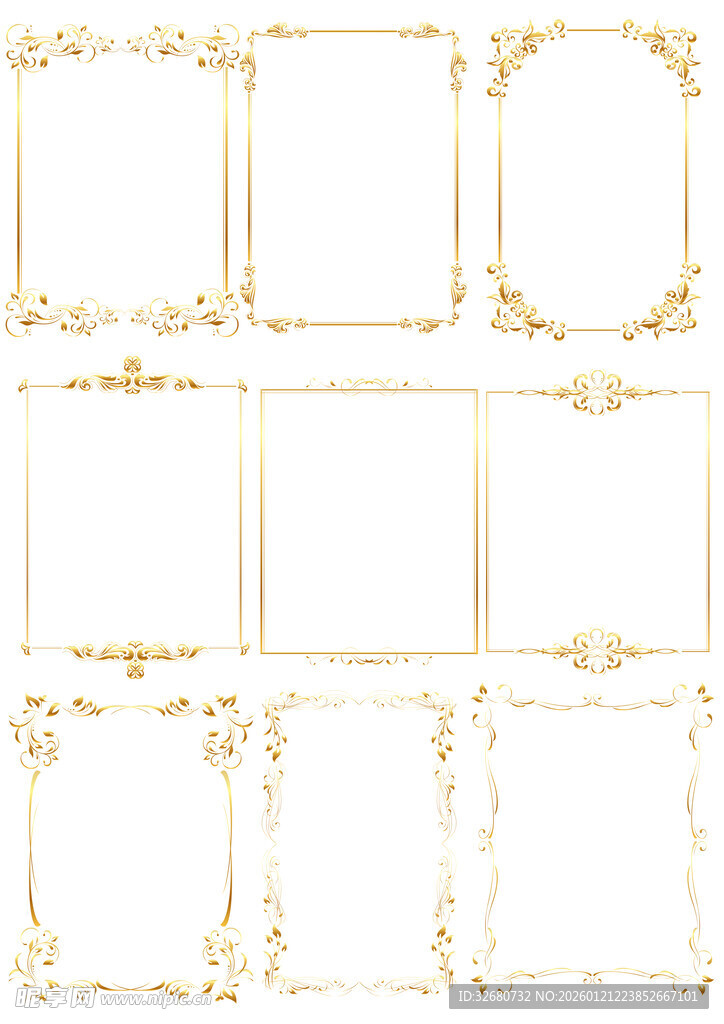 金色精美欧式复古花纹边框素材