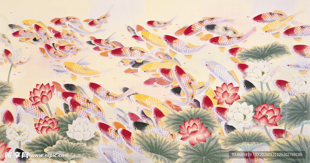 中式锦鲤荷花装饰画