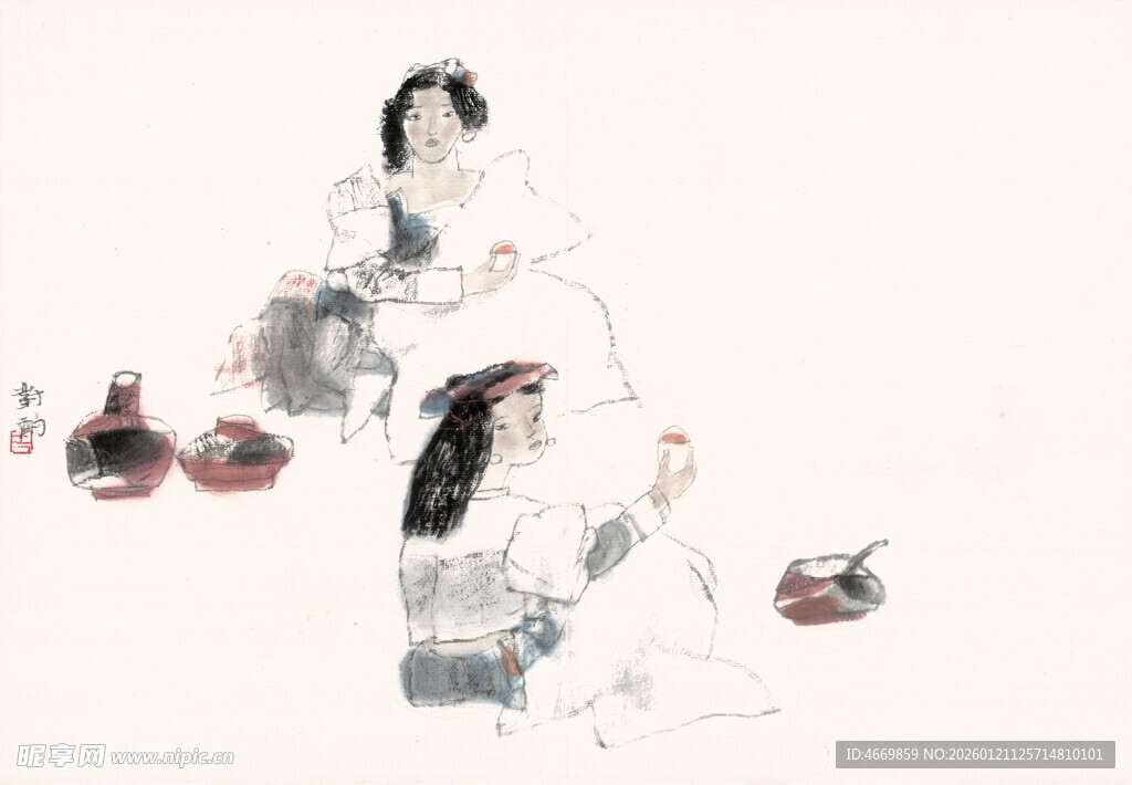 古风美人品茶图