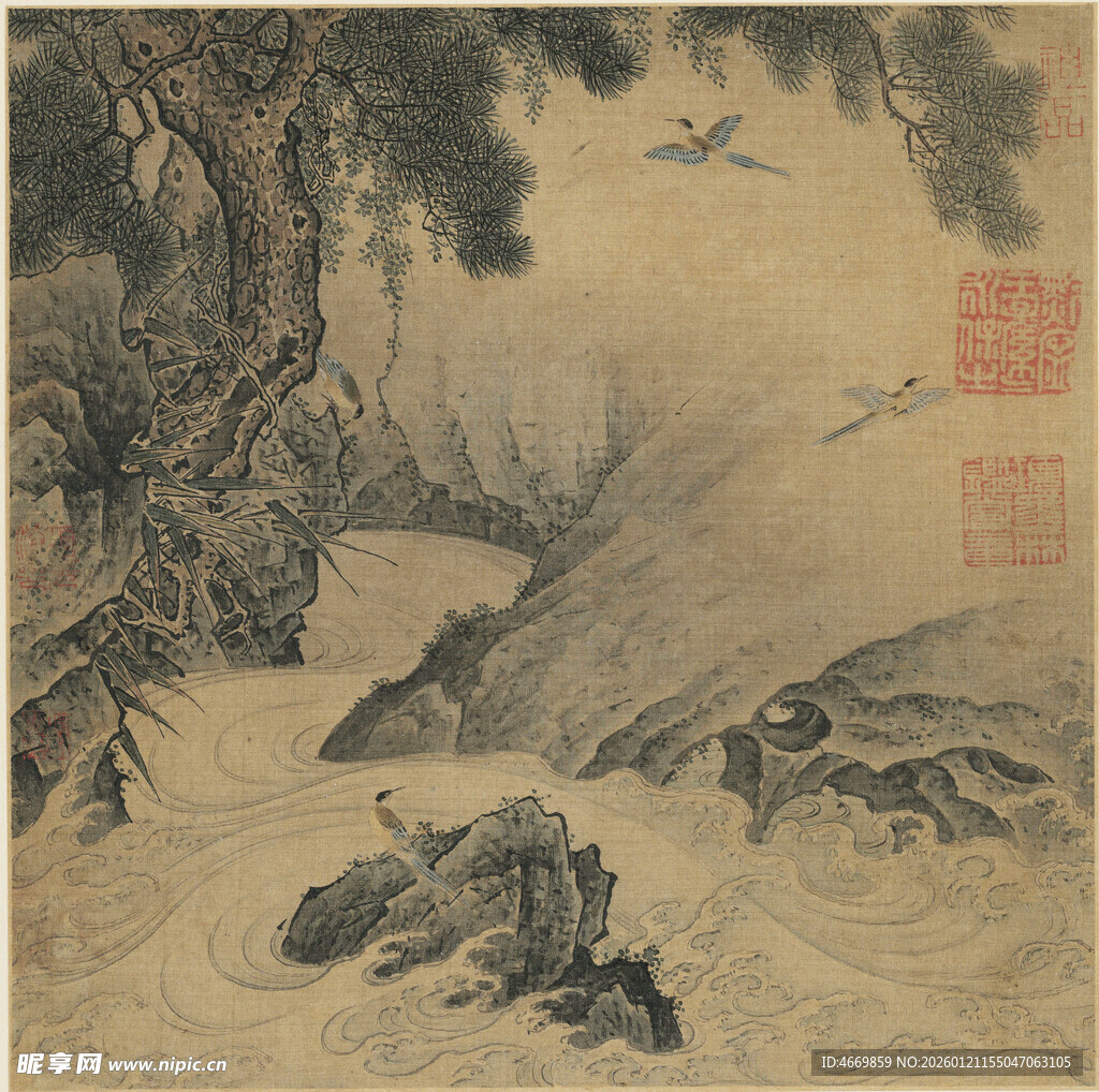 古画山水间的动物景致