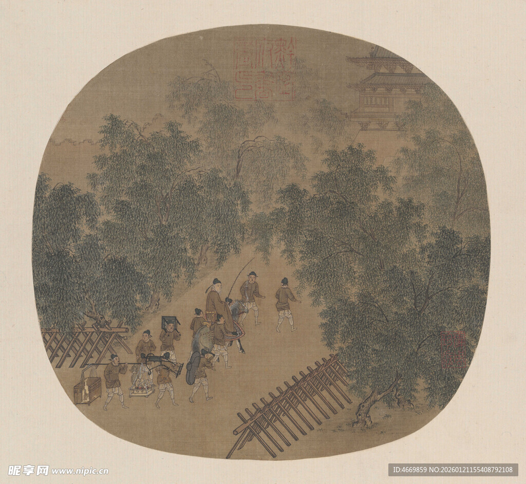 古代山林间的人物活动图景