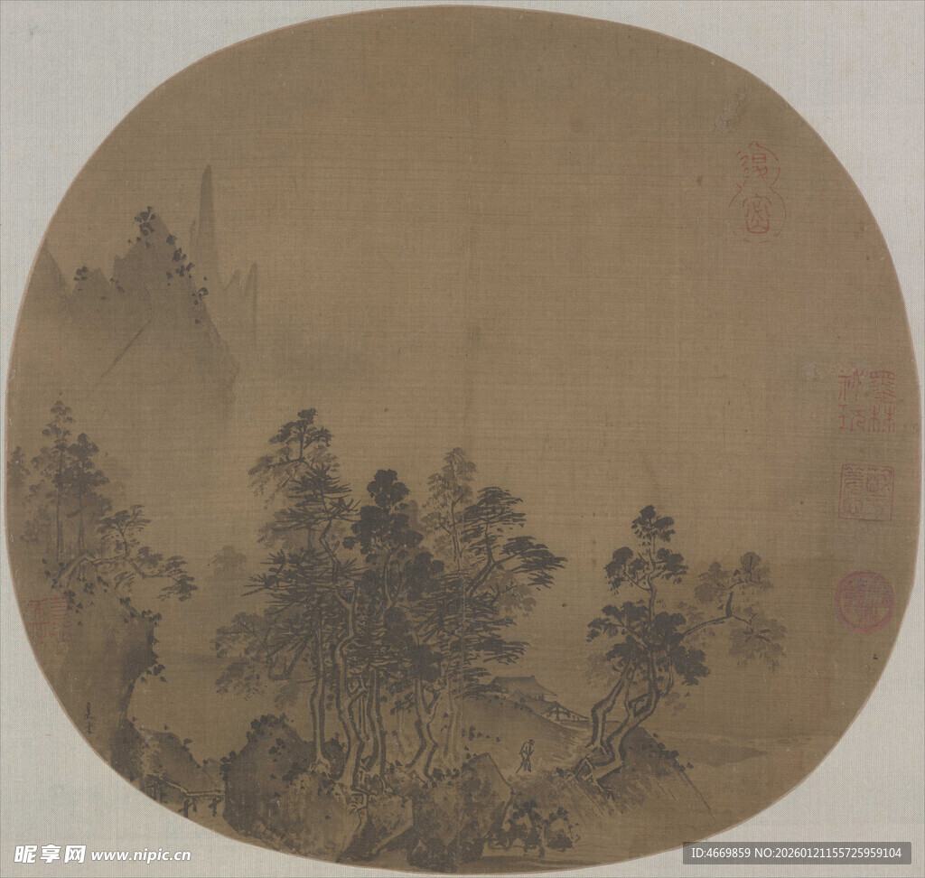 古风山水团扇绘画作品