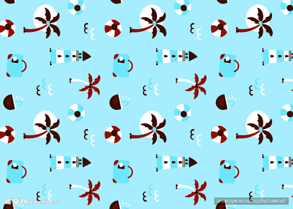 蓝色底海洋生物图案背景