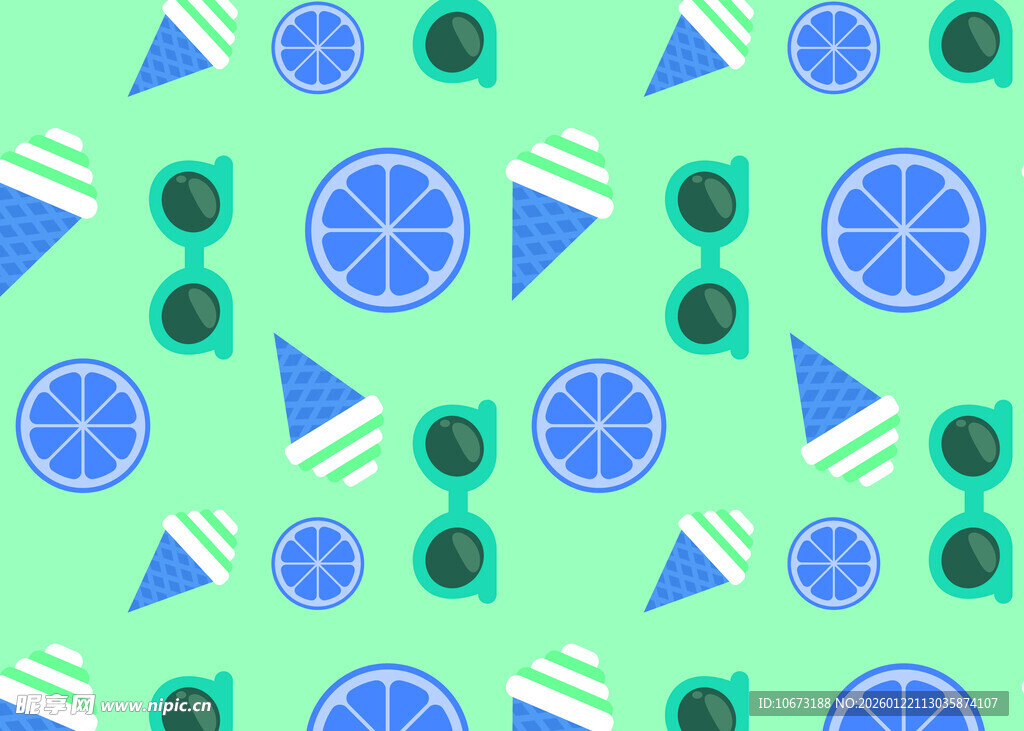清新蓝绿柠檬鸡尾酒图案
