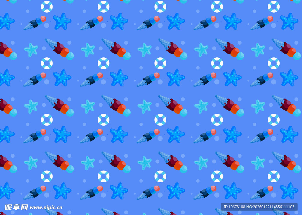 蓝色底多彩图案无缝背景