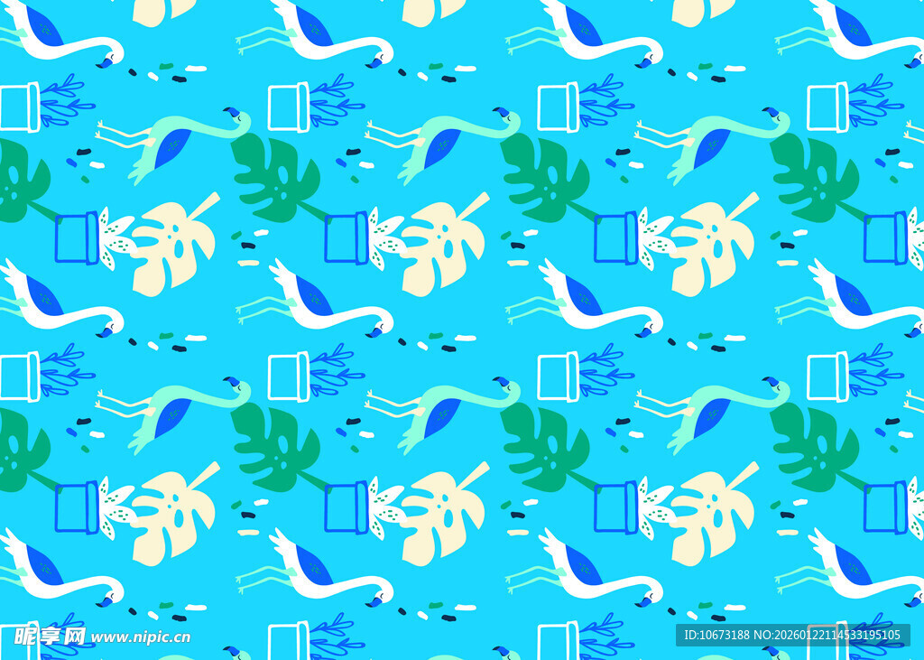 蓝色海洋风植物图案背景