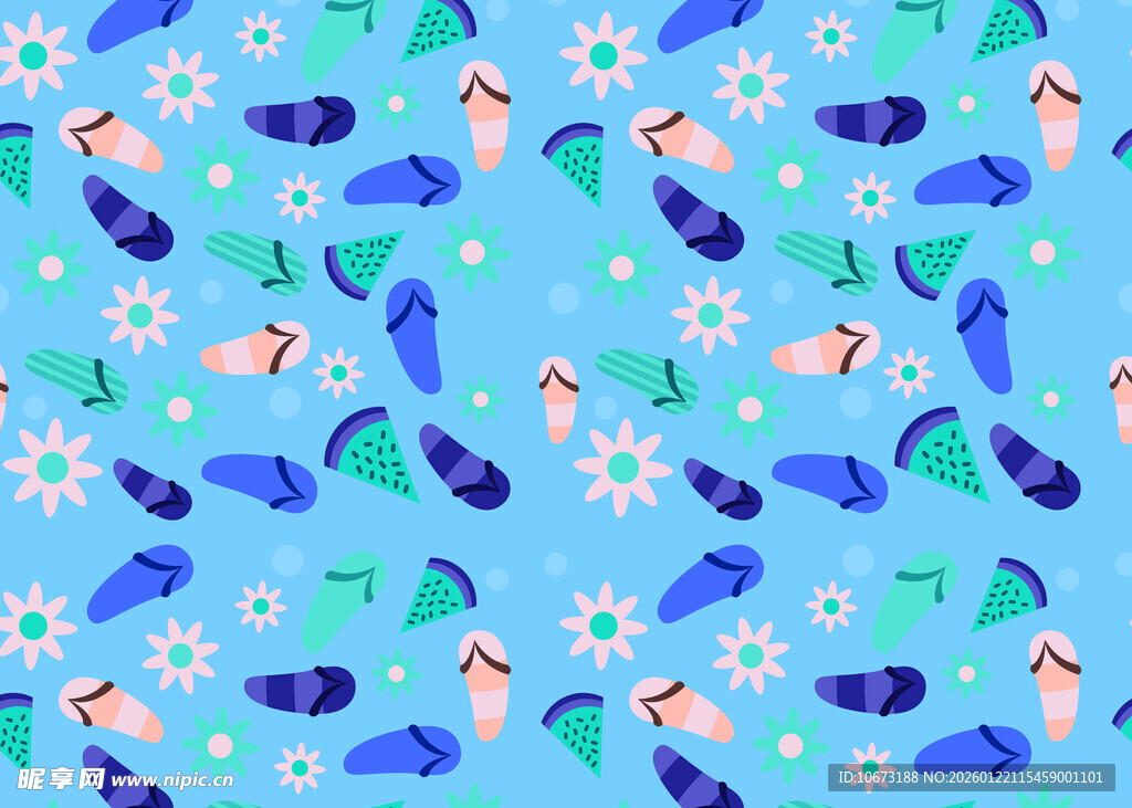 蓝色花卉飞鸟图案背景