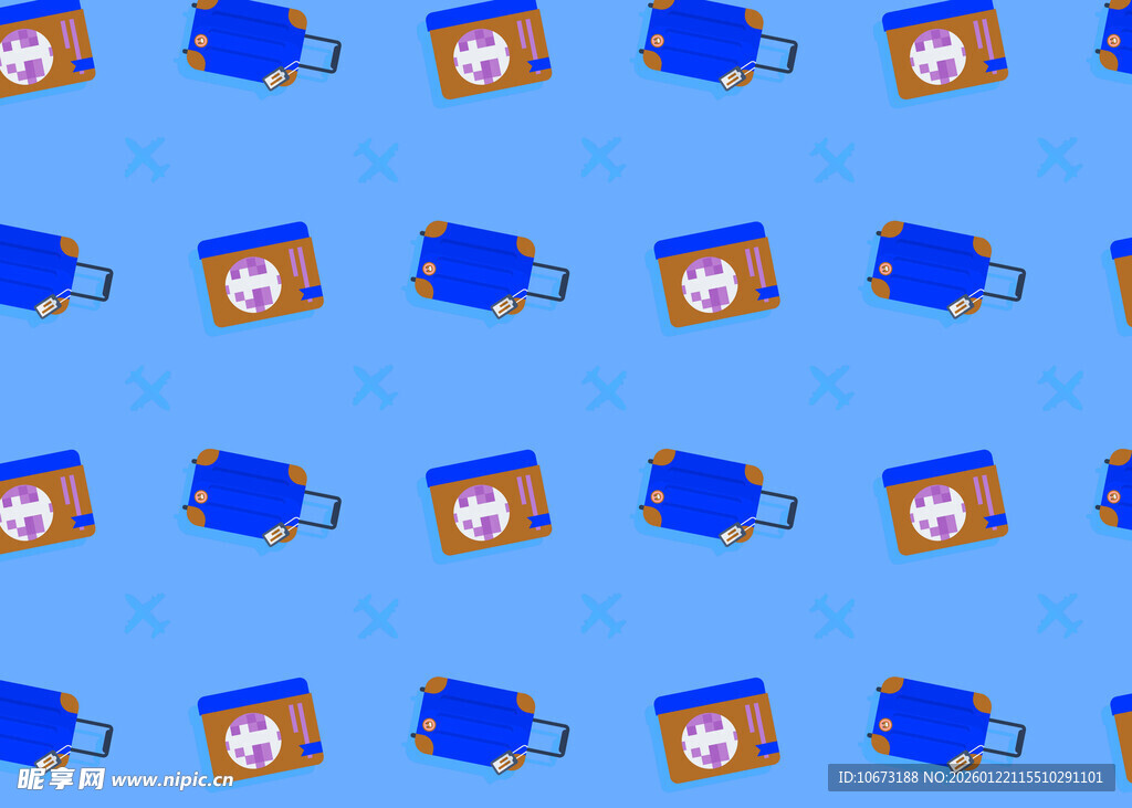 蓝色背景的卡通物品图案