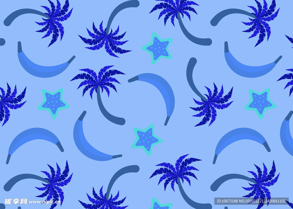 蓝色星空棕榈叶图案背景