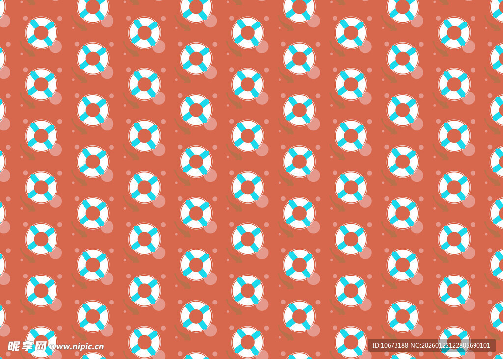 橙底蓝白小花几何图案