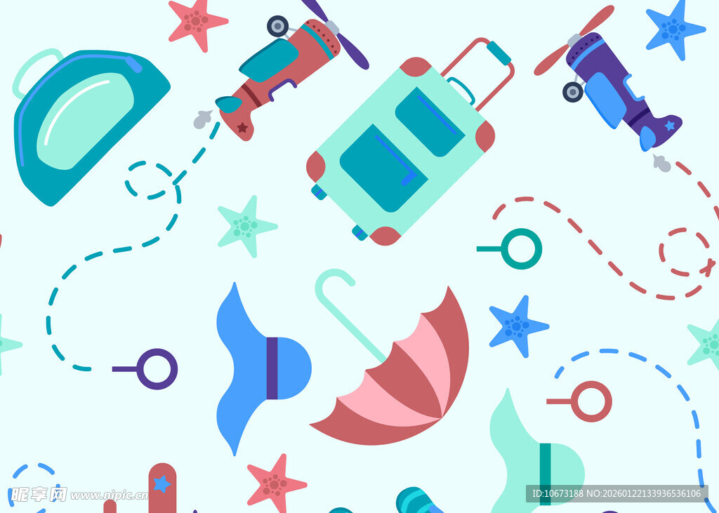 童趣旅行元素无缝图案