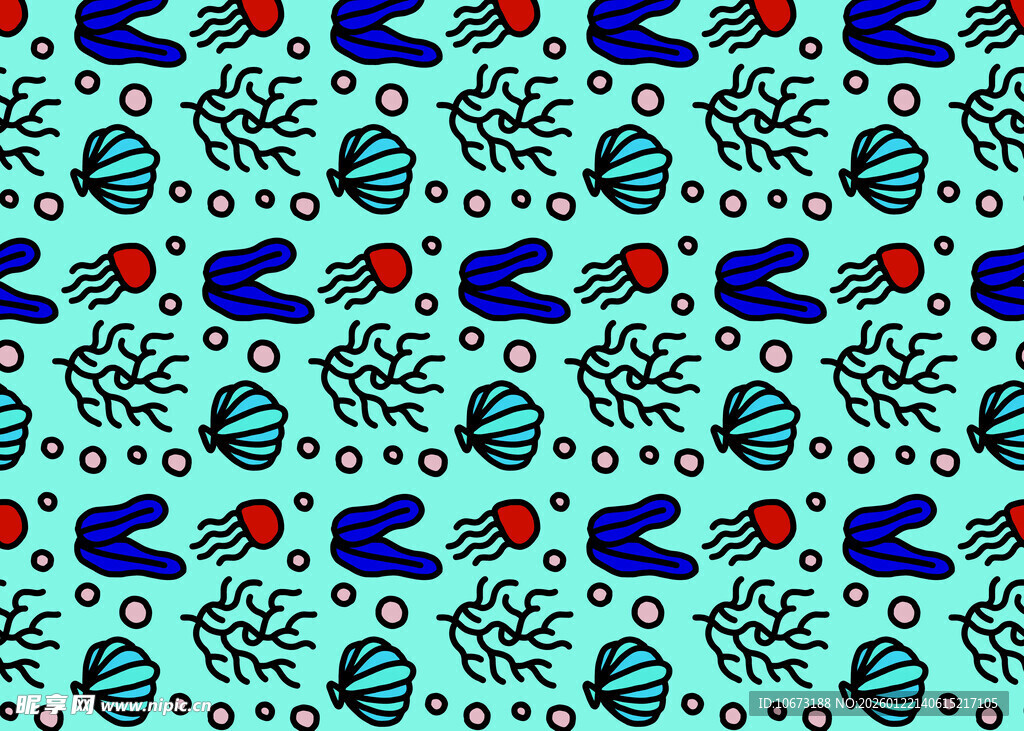 海洋生物图案的清新背景