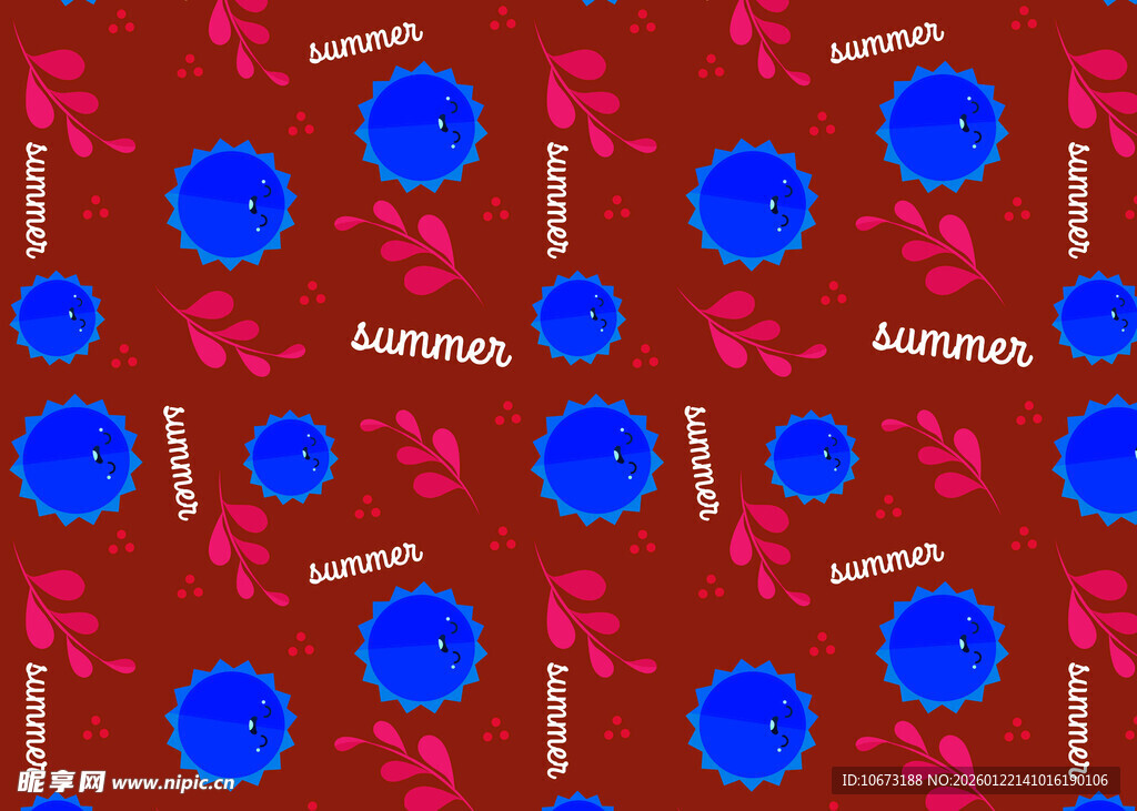 红色背景上的蓝粉图案