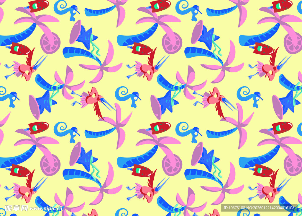 多彩海洋生物无缝图案