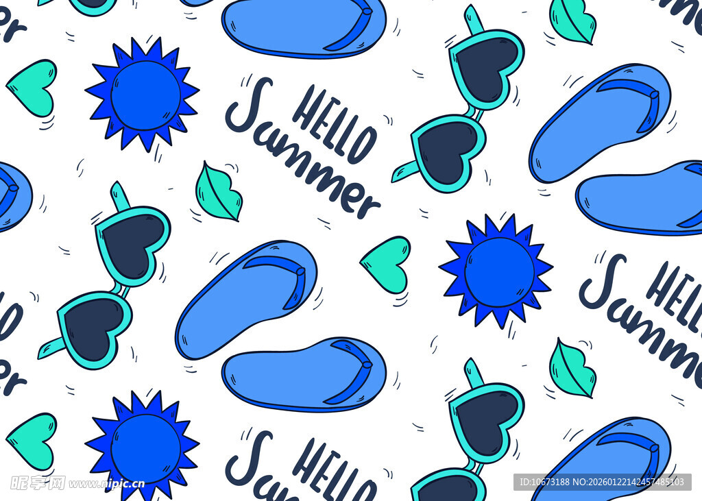 夏日沙滩元素无缝图案