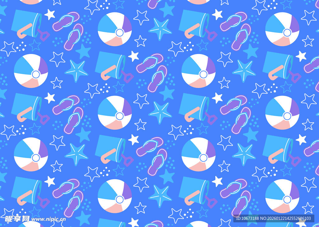 夏日海滩元素无缝图案